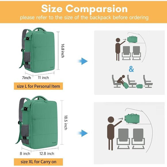 Taygeer Women's Pear Green Travel Backpack Carry On 15.6inch Laptop Backpack - Picture 3 of 10